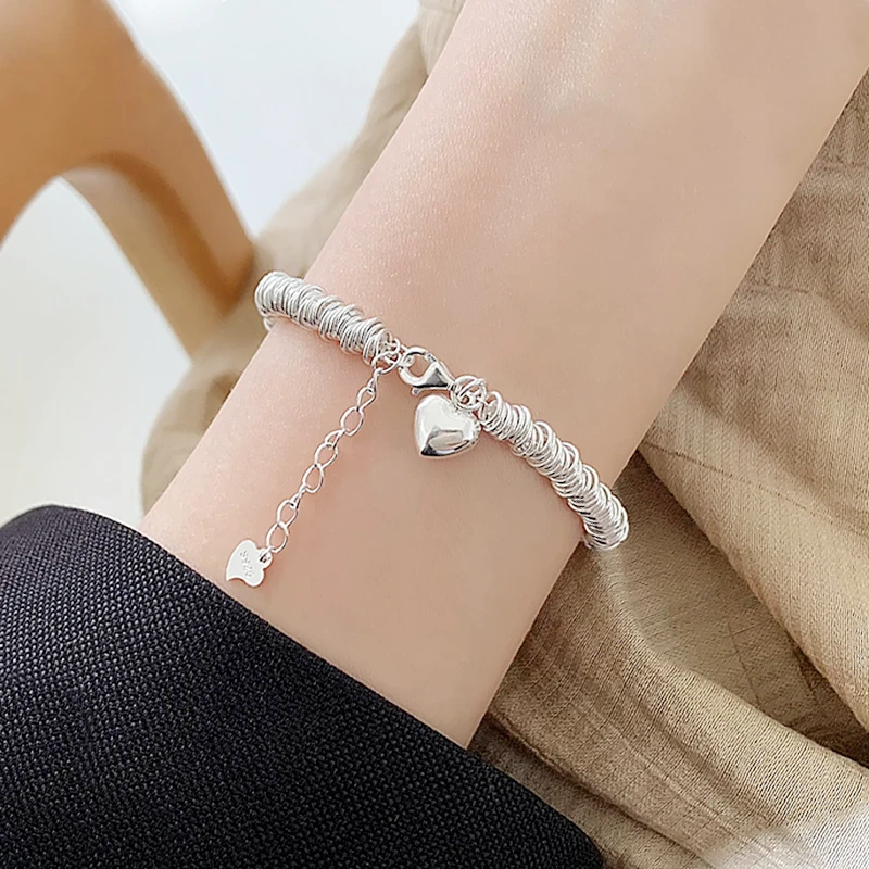 

WEDHOC 925 Sterling Silver Sweet Romantic Cute Fresh Valentine's Day Gift Heart Resizable Bracelet For Women Luxury Jewelry