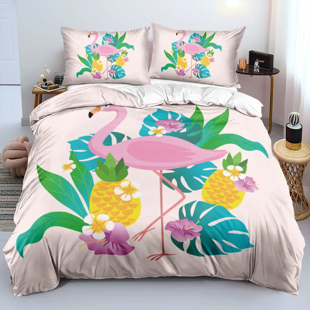 

3D Flamingo Pattern Bed Linen Set For Princess Girl Pink Quilt Cover With Pillowcases Twin Double Queen King Sizes For Bedroom