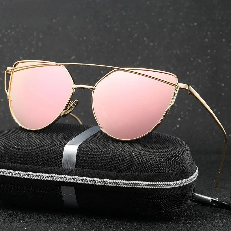 

Metal Sunglasses Women Luxury Cat Eye Brand Design Mirror Rose Gold Vintage Cateye Fashion Sun Glasses Lady Eyewear