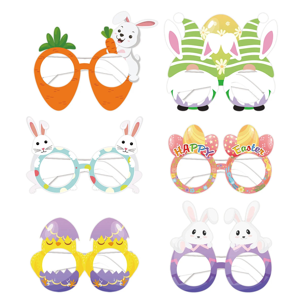 

6pcs Easter Party Paper Glasses Easter Bunny Ears Chick Eggs Glasses Frame Photo Booth for Kids Gifts Easter Party Decoration