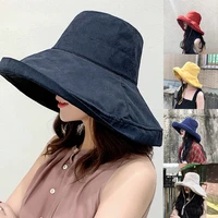 2022 womens big brim bucket hats for women four seasons sunscreen double sided panama summer outdoor solid sun fisherman hat