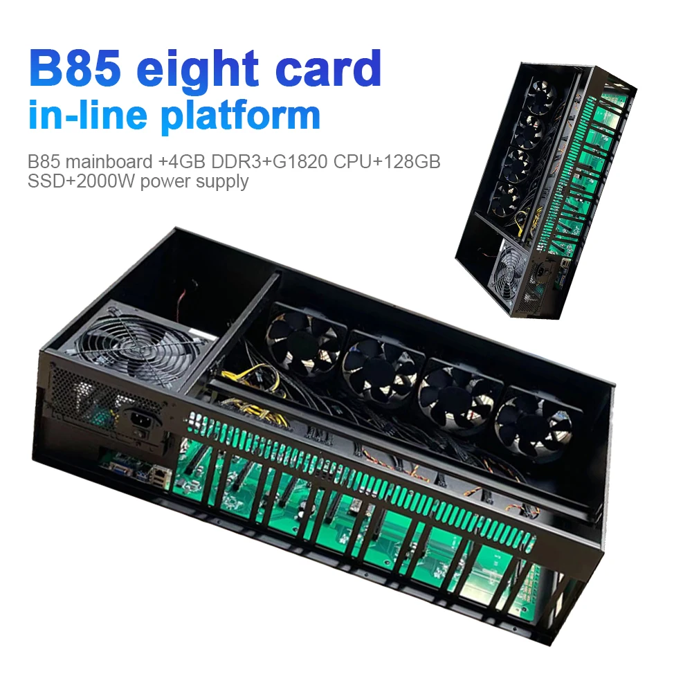 

Новая 8 GPU ETH майнинговая платформа B75 материнская плата 65 мм карта расстояние утолщенная электролитическая плата шасси 2000 Вт источник питан...