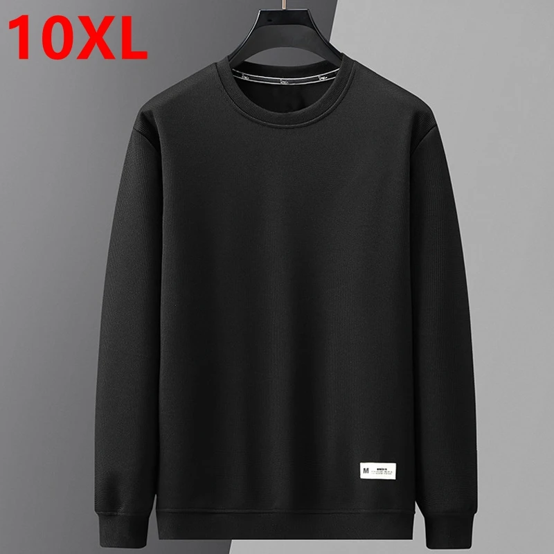 

Spring Autumn Waffle Solid Color Fashion Men's Plus Size Casual Round Neck Long Sleeve Sweater Trendy 170kg 10xl Sweatshirts