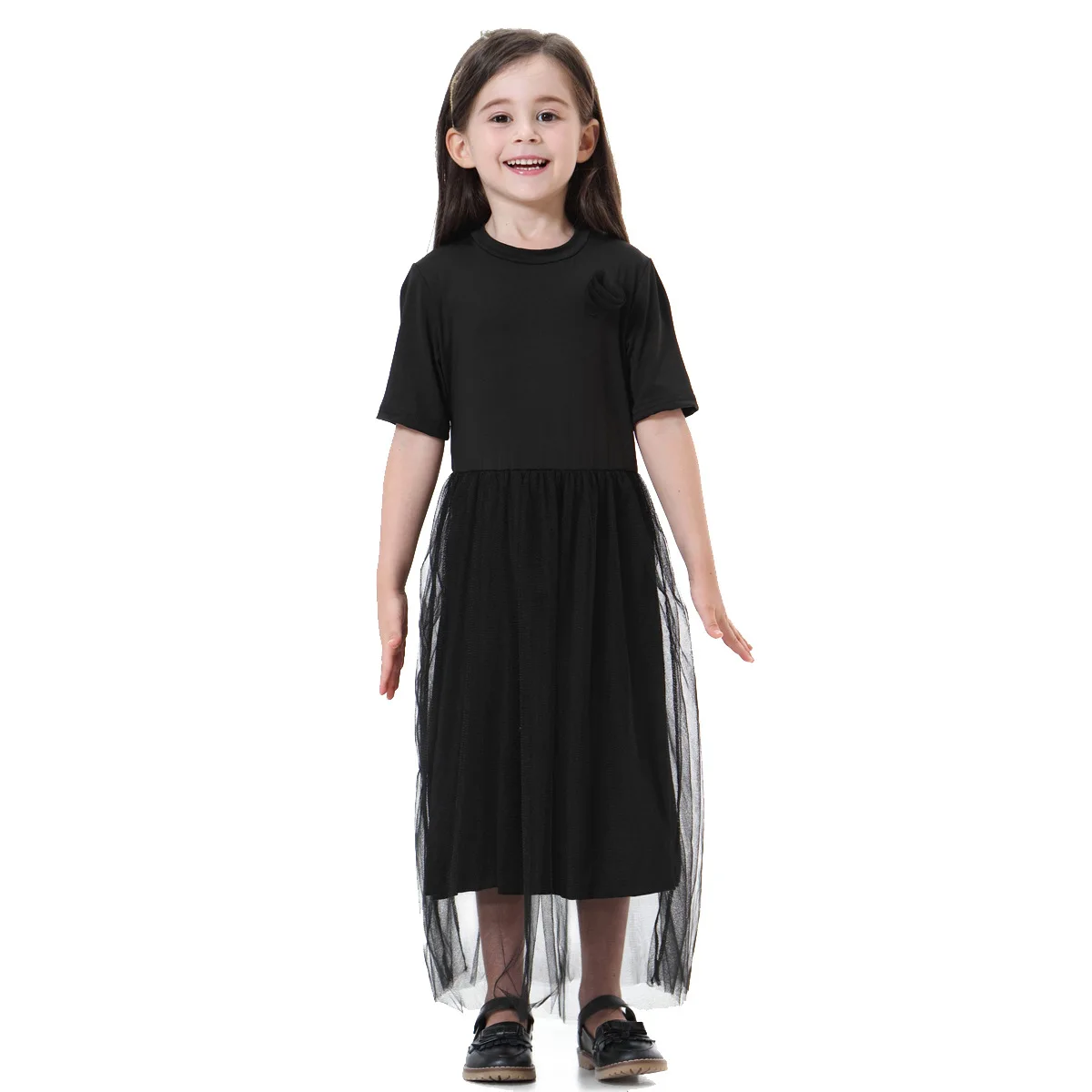 Muslim Children Abaya Girls Long Net yarn Robe Gowns Kimono Jubah Middle East Moroccan Dubai Caftan Islamic Maxi Dress