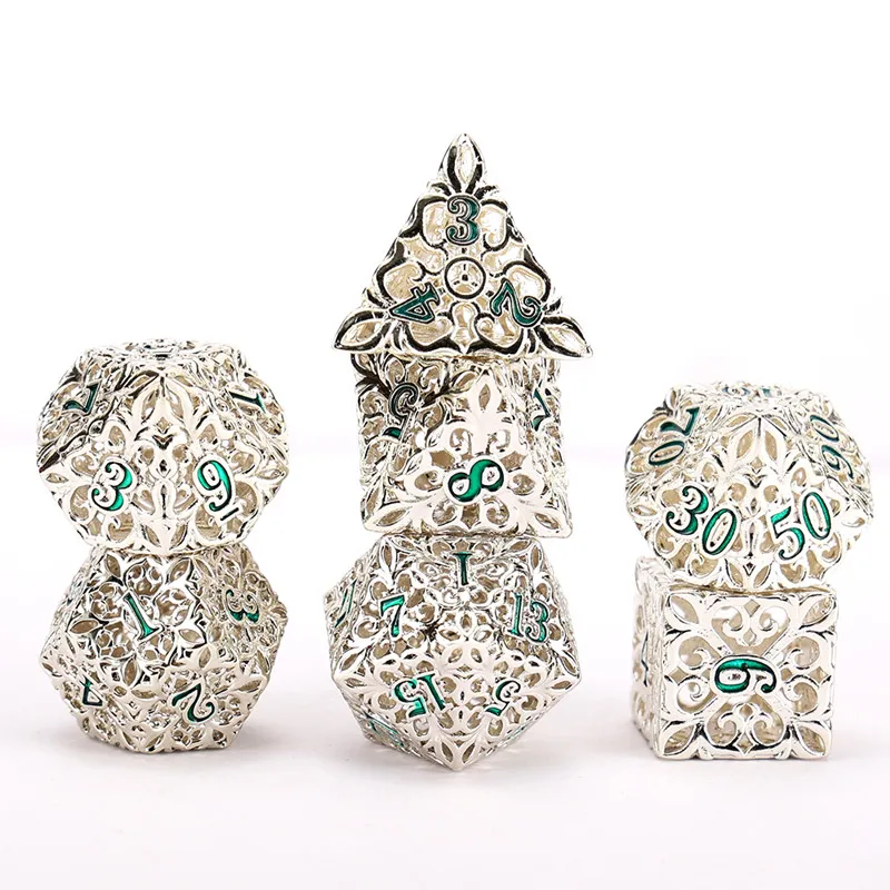 

MINI PLANET Hollow Metal Dice Set DND Polyhedron Hollow Flower Dice RPG Board Game Metal Dice 7pcs/set D4 D6 D8 D10 D% D12 D20
