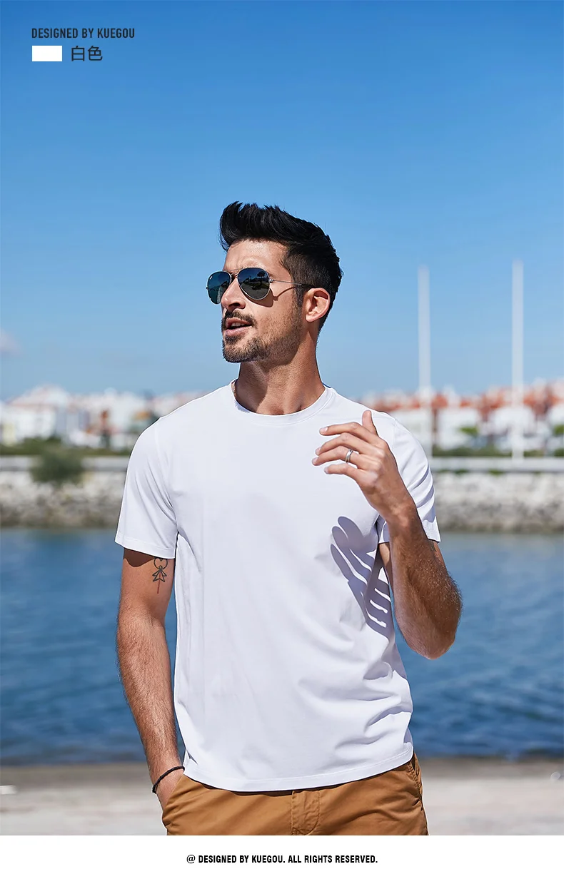

J0476 Comfortable modal cotton short sleeve t-shirt men's slim fit solid color round neck elastic bottoming shirt