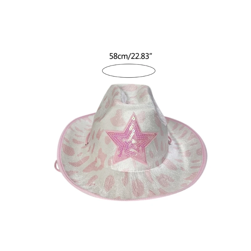 Pink Cowgirl Hats Glitter Sequins Star Decorations Rave Cowboy Hat with Cow Print Adult Size Cowboy Hats for Party images - 6