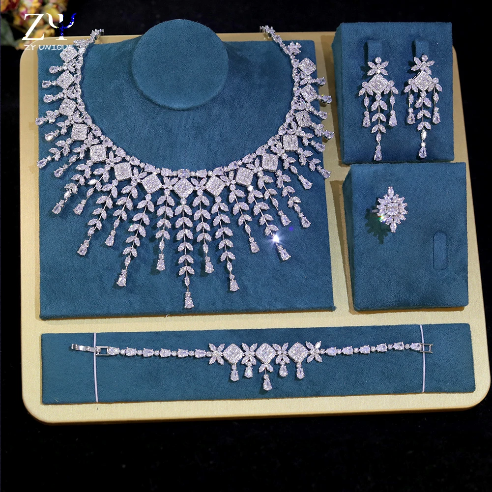 

Серебряные и золотые цвета 4 шт. Свадебные циркониевые полные комплекты ювелирных изделий для женщин вечерние, роскошное свадебное ожерелье с кристаллами Дубая Нигерии CZ