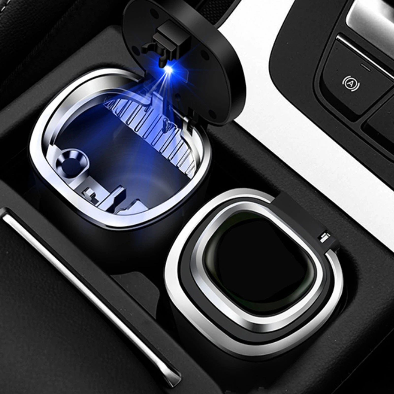 

Car Ashtray With LED Light Portable Ashtray For Vehicles Mini Car Trash Can With Detachable Lid Smokeless Ashtrays For Cigarette