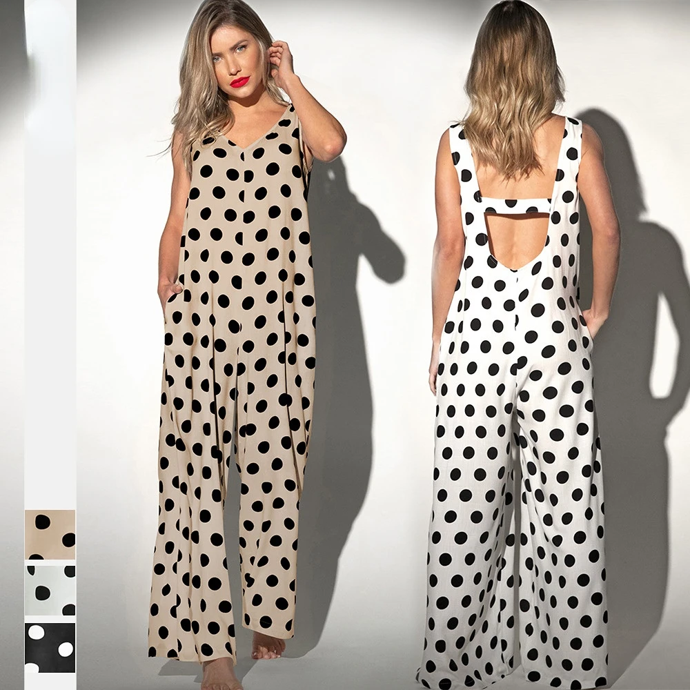 

The fashion new vest back V collar wave point temperament wide-leg pants leisure loose home commuting pants