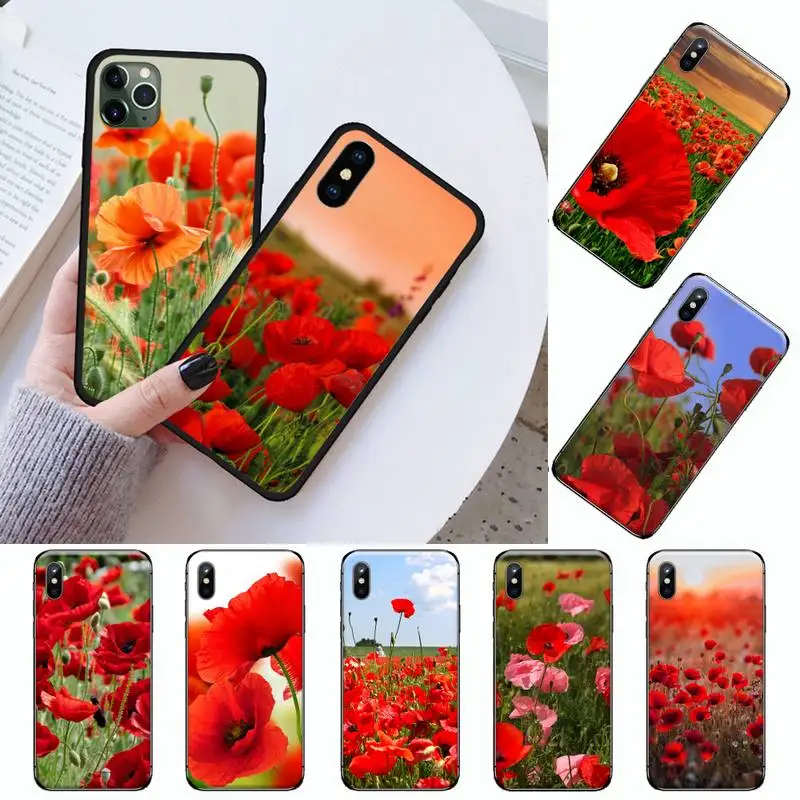 

Red Poppies flowers Phone Case For iphone 12 11 13 7 8 6 s plus x xs xr pro max mini