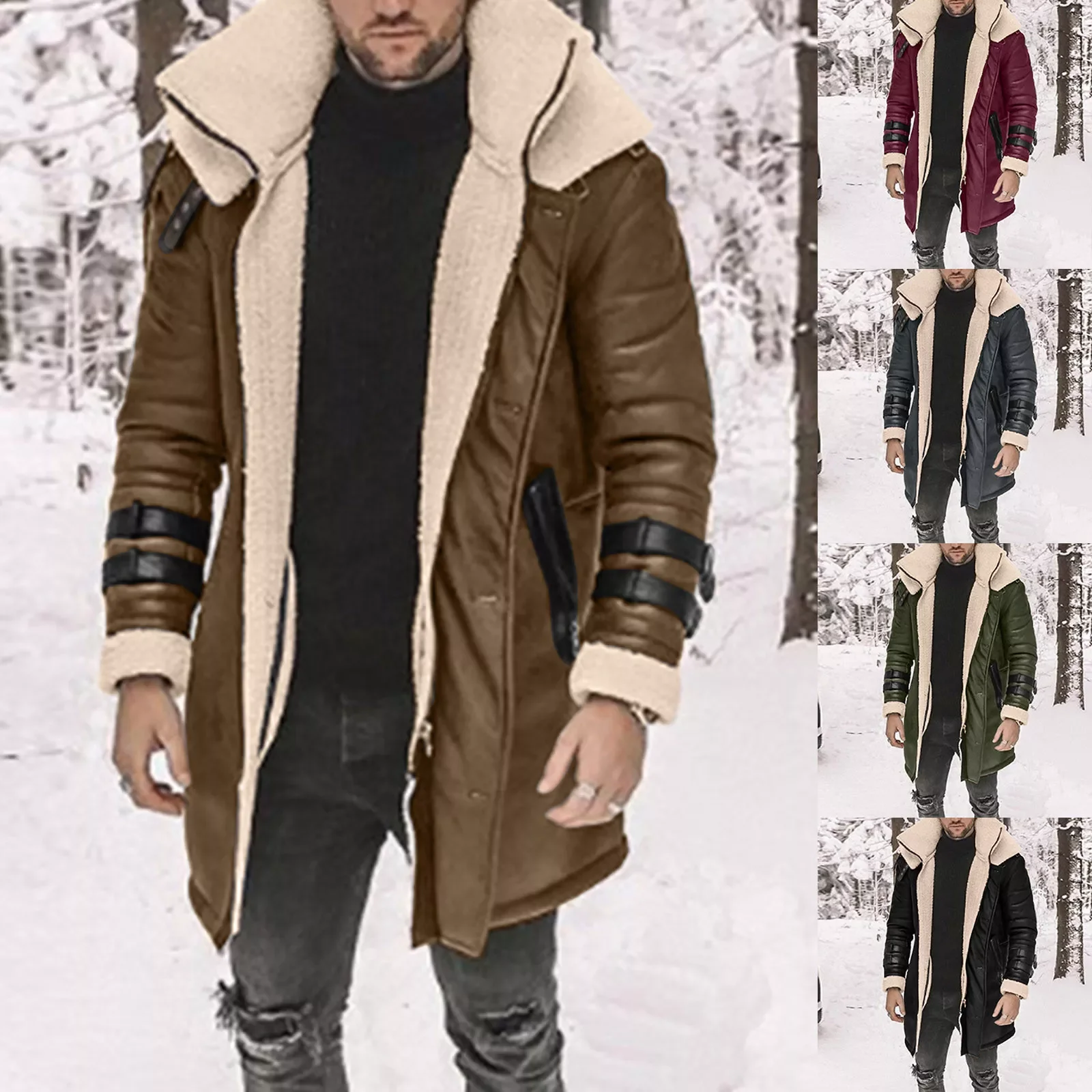 

NEW IN Men Winter Coat Lapel Collar Long Sleeve Padded Leather Jacket Vintage Thicken Coat Warm Rain Jackets For Men