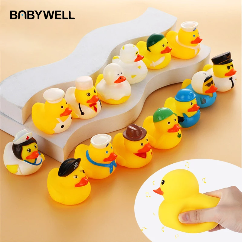 

1pcs Rubber Ducks Baby Bath Toys Kids Shower Bath Toy Float Squeaky Sound Duck Funny Swimming Water Play Game Gift For Children