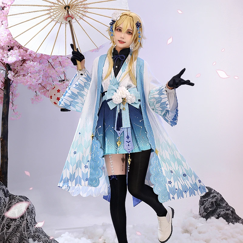 

COSLEE Genshin Impact Lumine Taisho кимоно лолита платье Косплей Костюм Хэллоуин вечеринка наряд Горячая игра