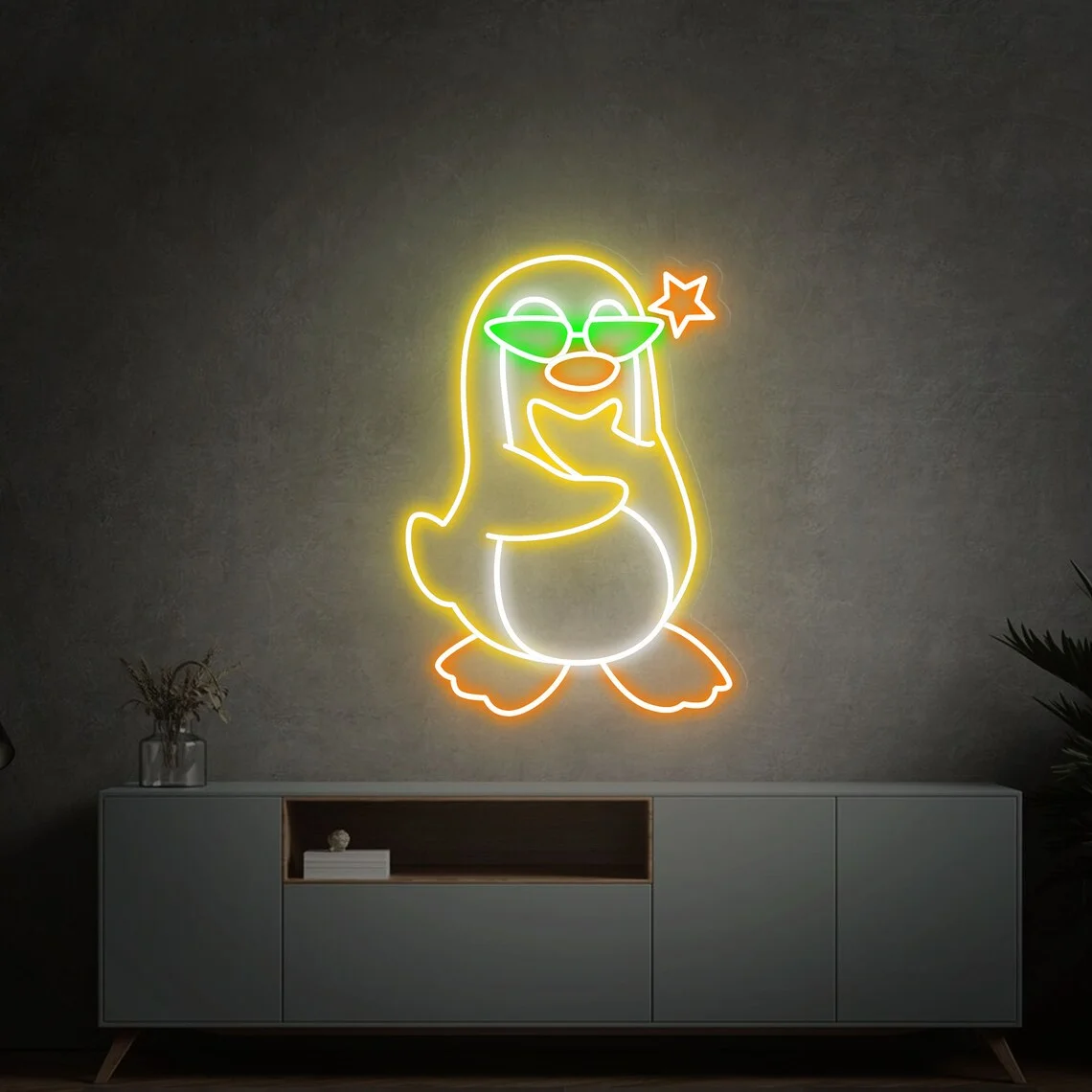 Неоновая вывеска в виде пингвина крутой Пингвин с солнцезащитными очками