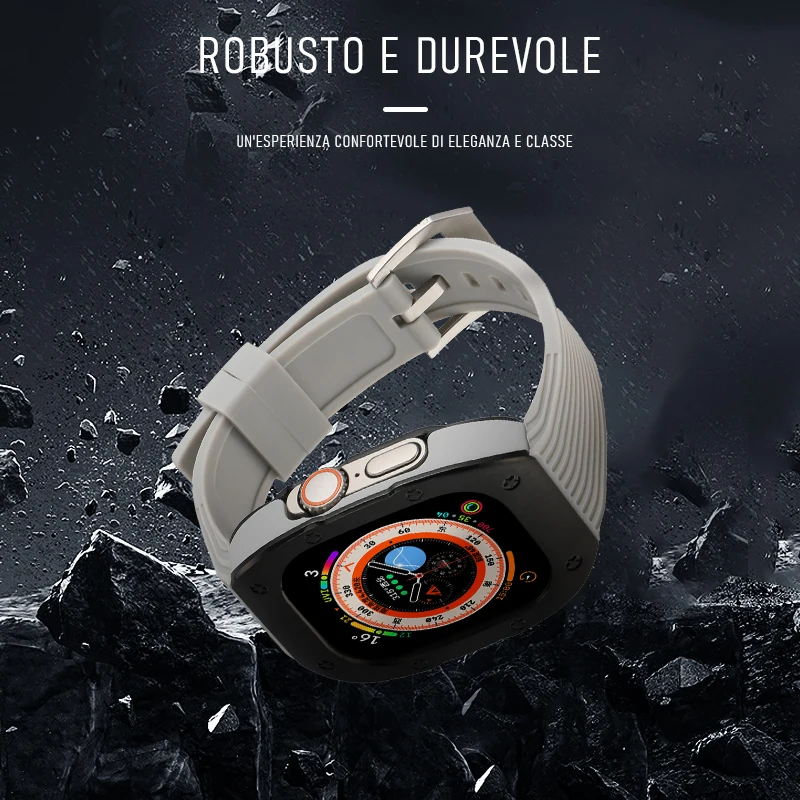 RM Modification Kit Case Band For Apple Watch Ultra 49mm iWatch 8 7 6 5 SE 45mm 44mm Stainless Steel Mod Bezel Silicone Strap