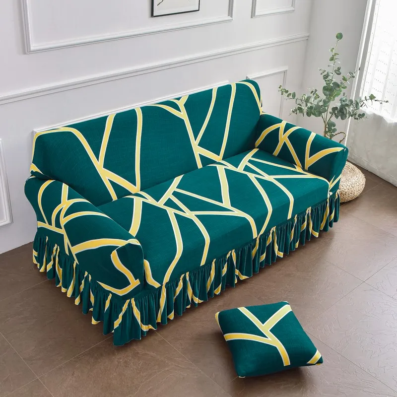 

1/2/3/4 Seat Four Seasons Universal Full Inclusive Corner Sofa Cover Floral Sofa Cover with Skirt Spandex Elastic Sofa Cover