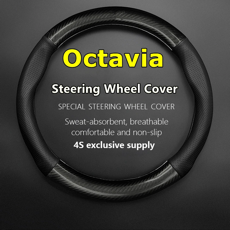 

No Smell Thin For Skoda Octavia Steering Wheel Cover Genuine Leather Carbon 1.6 2.0 1.4TSI 1.8TSI DSG GreenLine 2012 2013 2014