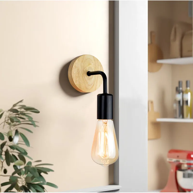 

Скандинавская деревянная настенная лампа E27 в стиле ретро, прикроватный винтажный комнатный светильник для спальни, гостиной, домашний декор, светодиодный настенный светильник