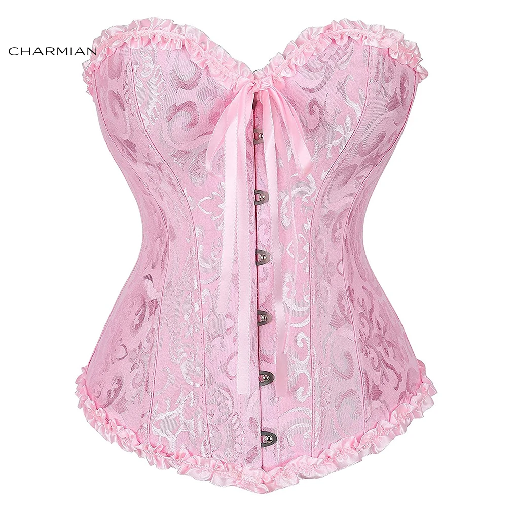 

Charmian Gothic Brocade Overbust Corset Plastic Boned Vintage Steampunk Waist Cincher Plus Size Body Shaper Corsets and Bustiers