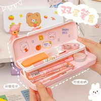 double layer cute boys school accessories girl pencil boxes trousse scolaire kawaii stationery pretty school supplies cases kit