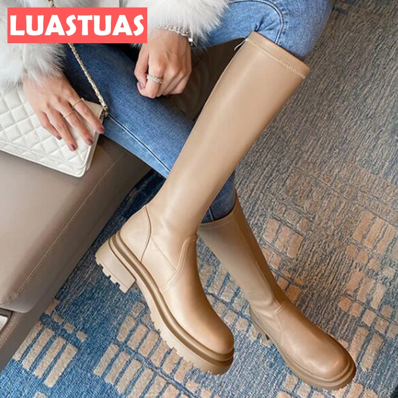 

Новые женские сапоги до колена LuasTuas из натуральной кожи на толстой подошве, модная теплая зимняя женская обувь, вечерние Клубные длинные са...