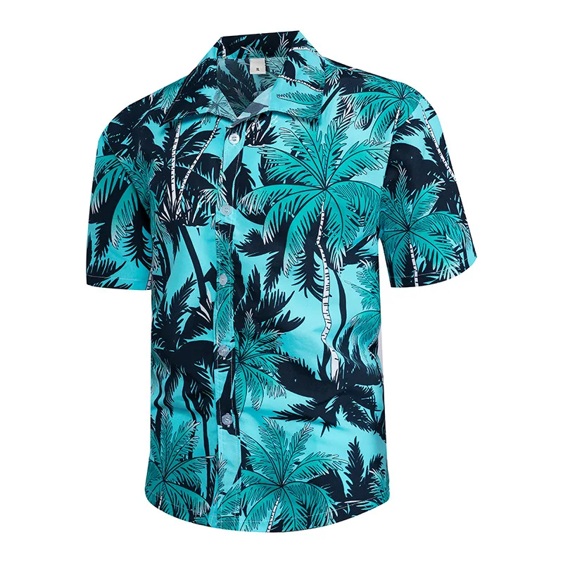 

Hawaiian Men's Shirt Short Sleeve Button Coconut Print Casual Beach Shirt Plus Size S-6XL