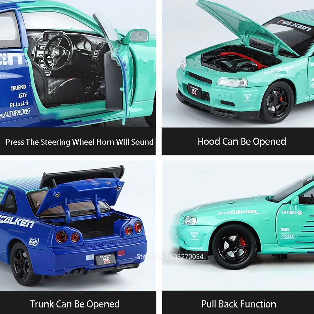 1:24 Nissan SKYLINE GTR Автомобиль Игрушечная модель из сплава литой под давлением