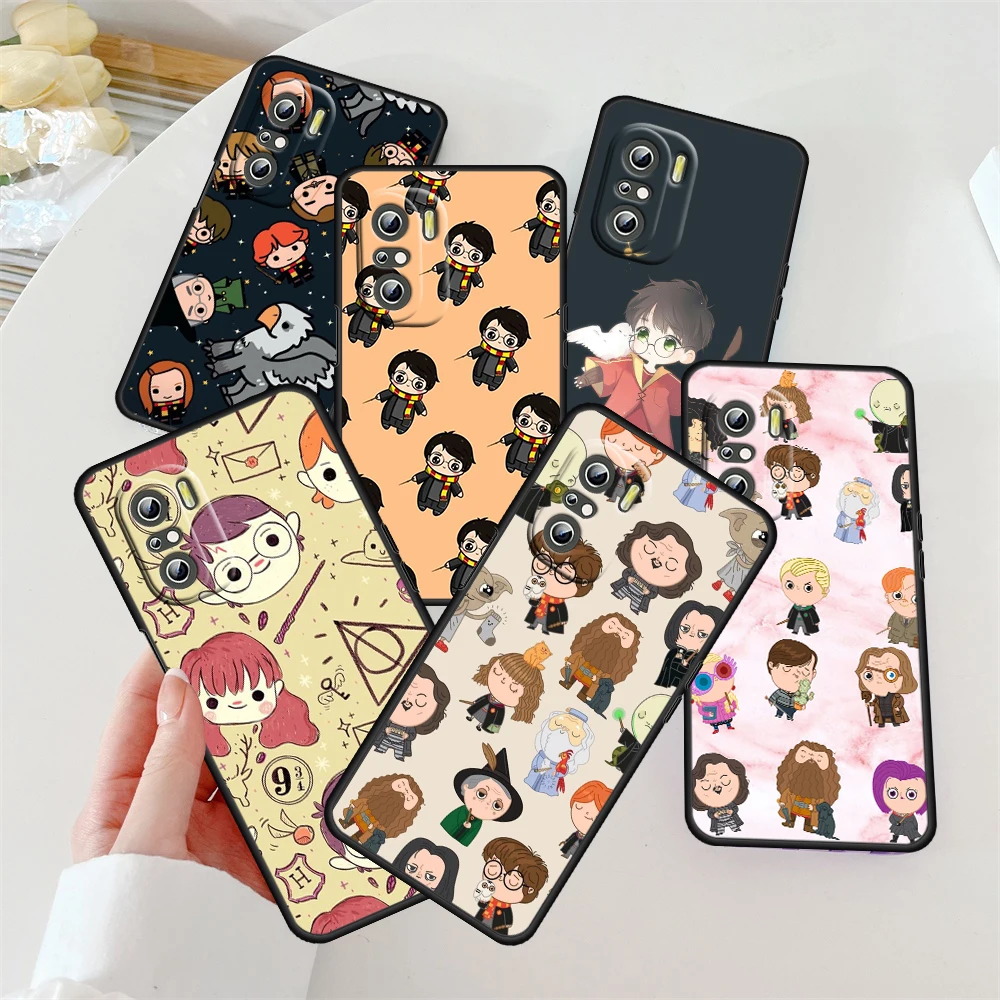 

Cartoon Cute H-harry Wand For Redmi K50 K40 K30 K20 Go S2 8A 7A 6Pro 5 Plus 5G Soft Shockproof Black Phone Case