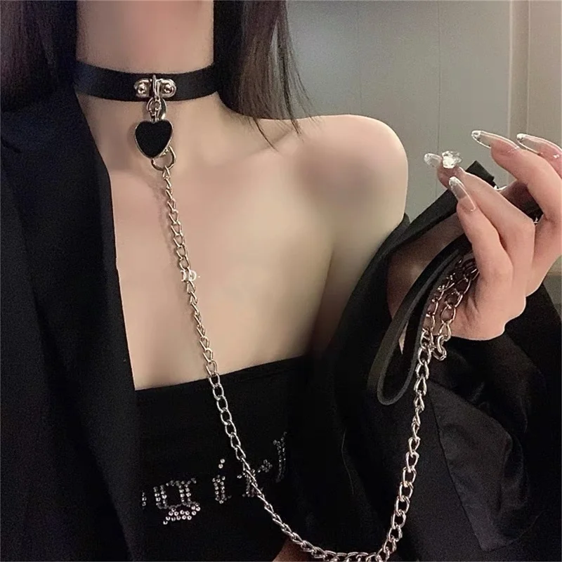 

Heart Choker Goth Neck Chain Punk Collar For Women Girl Black Leather Chocker Kawaii Cosplay Jewelry Grunge Accessories