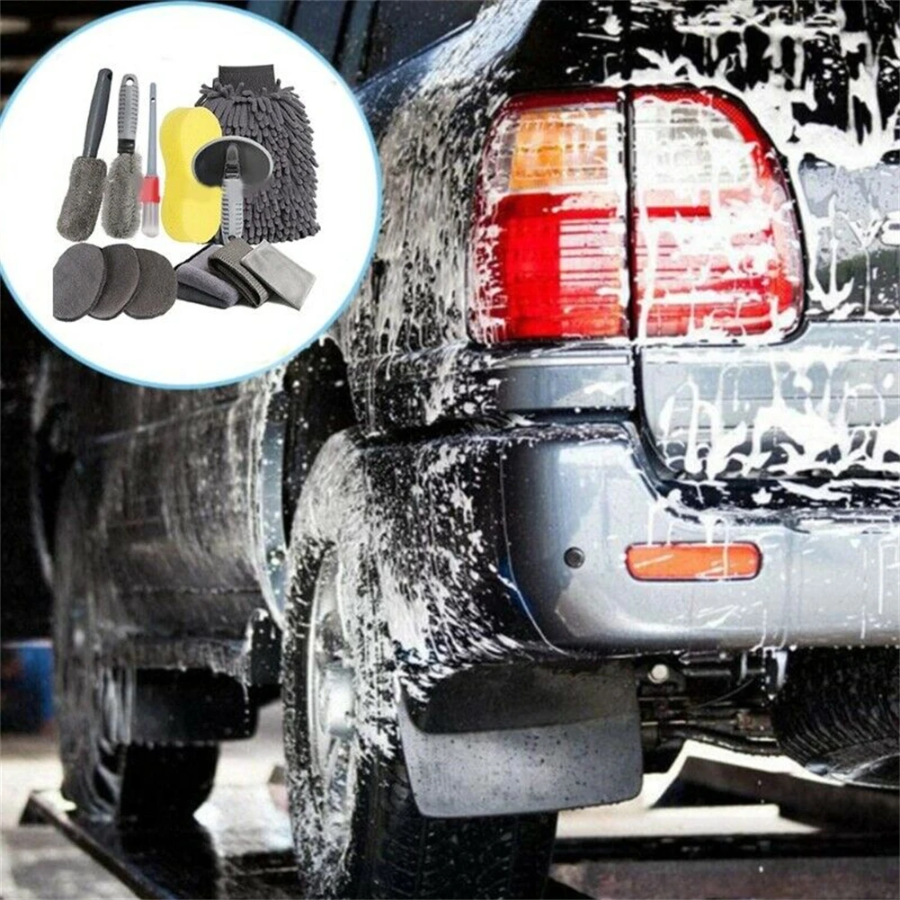 

Set Car Cleaning Gray Tire Brush 12 Pcs Car Wash Gloves Car Wash Sponge Heat Resistance