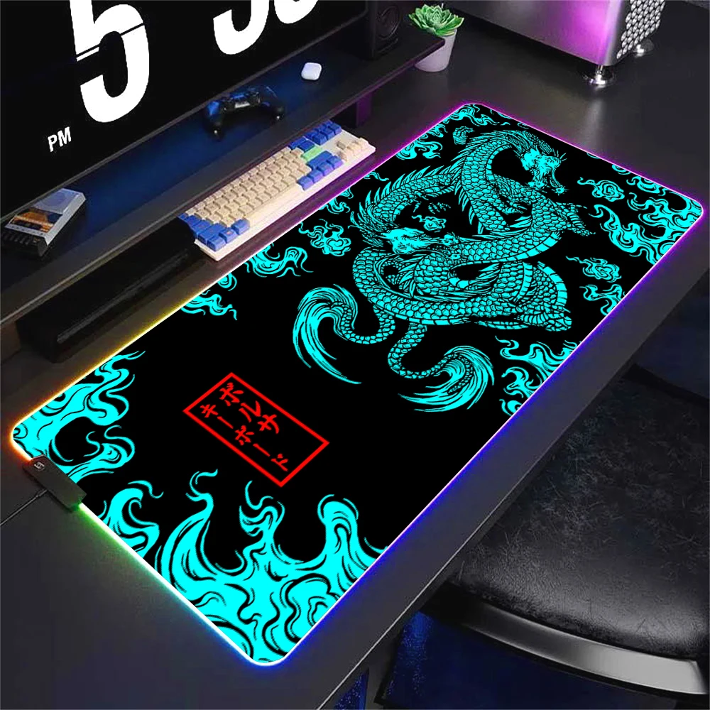 Мышь с подсветкой большие коврики для мыши RGB японским драконом разноцветные