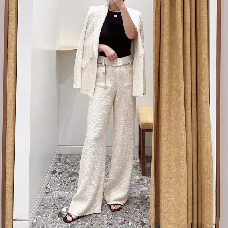 

2023 Ms. Early Autumn New Chain Casual Tweed Wide Leg Pants