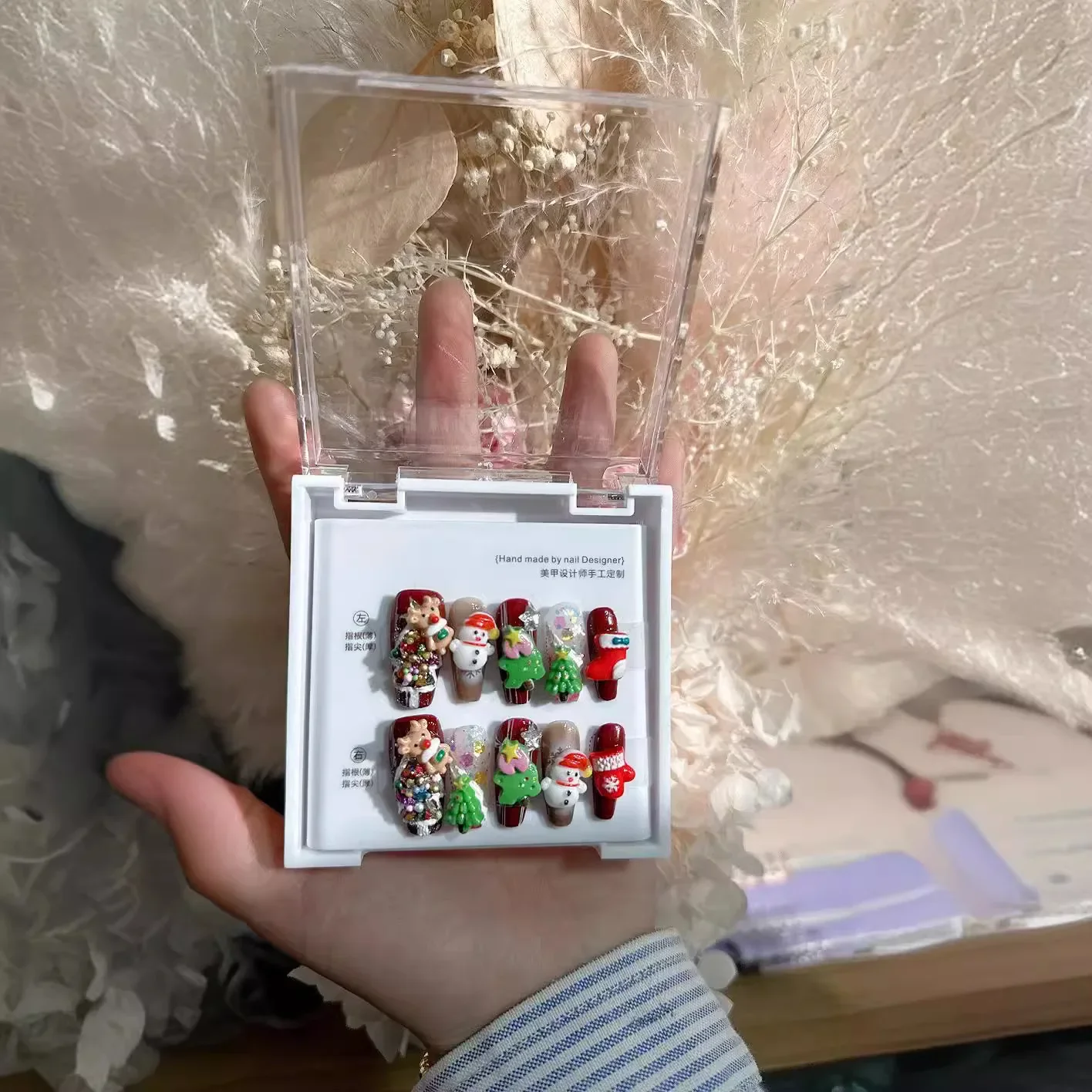 Нажмите на ногти ручной работы флуоресцентная рождественская елка лось снеговик