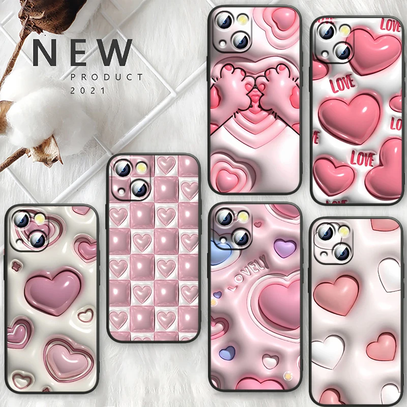 

Nonstereoscopic 3D Vision Heart Pink Black Phone For Apple iPhone 14 13 12 11 Pro Max Mini XS Max X XR 7 8 6 5 Plus SE2020