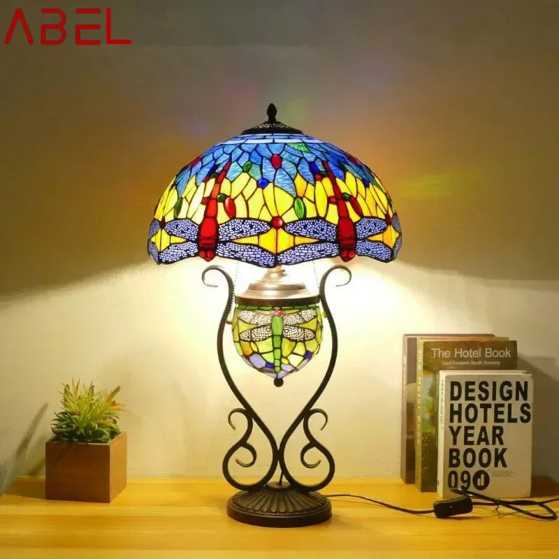 ABEL Tiffany Table Lamp American Retro Living Room Bedroom Luxurious Villa Hotel Stained Glass Desk