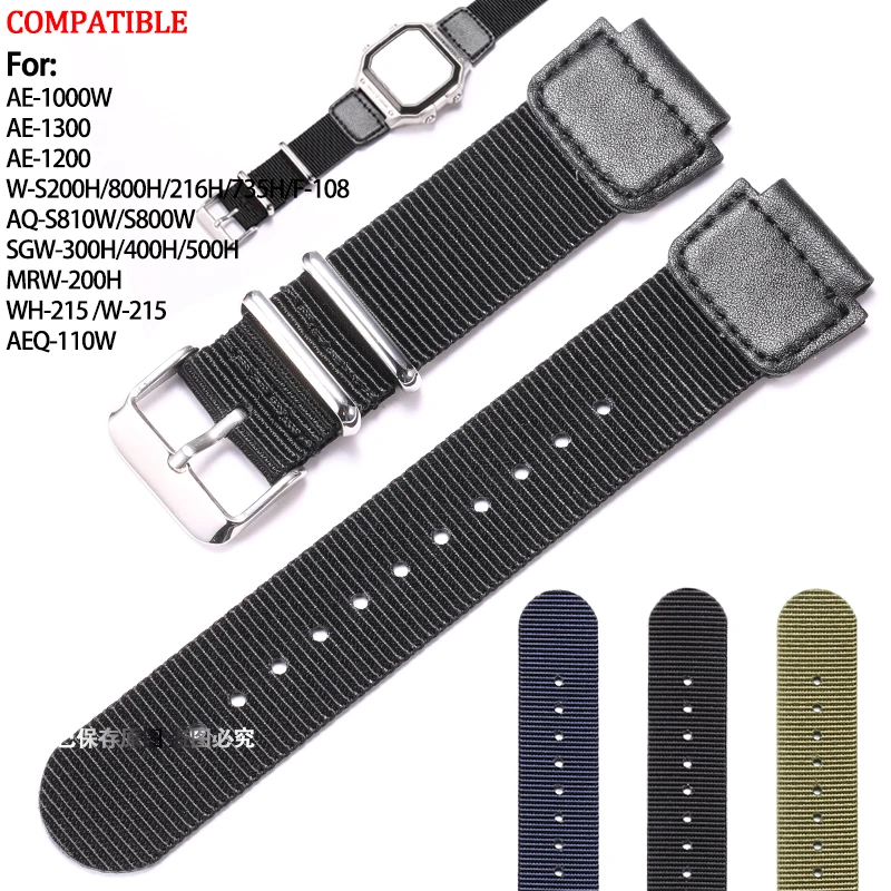 

18mm Premium Nylon Leather Strap Suitable for Casio MRW-200H PRG-270 W800H F-108WH StainlessSteel Ring PinBuckle Men's Watchband