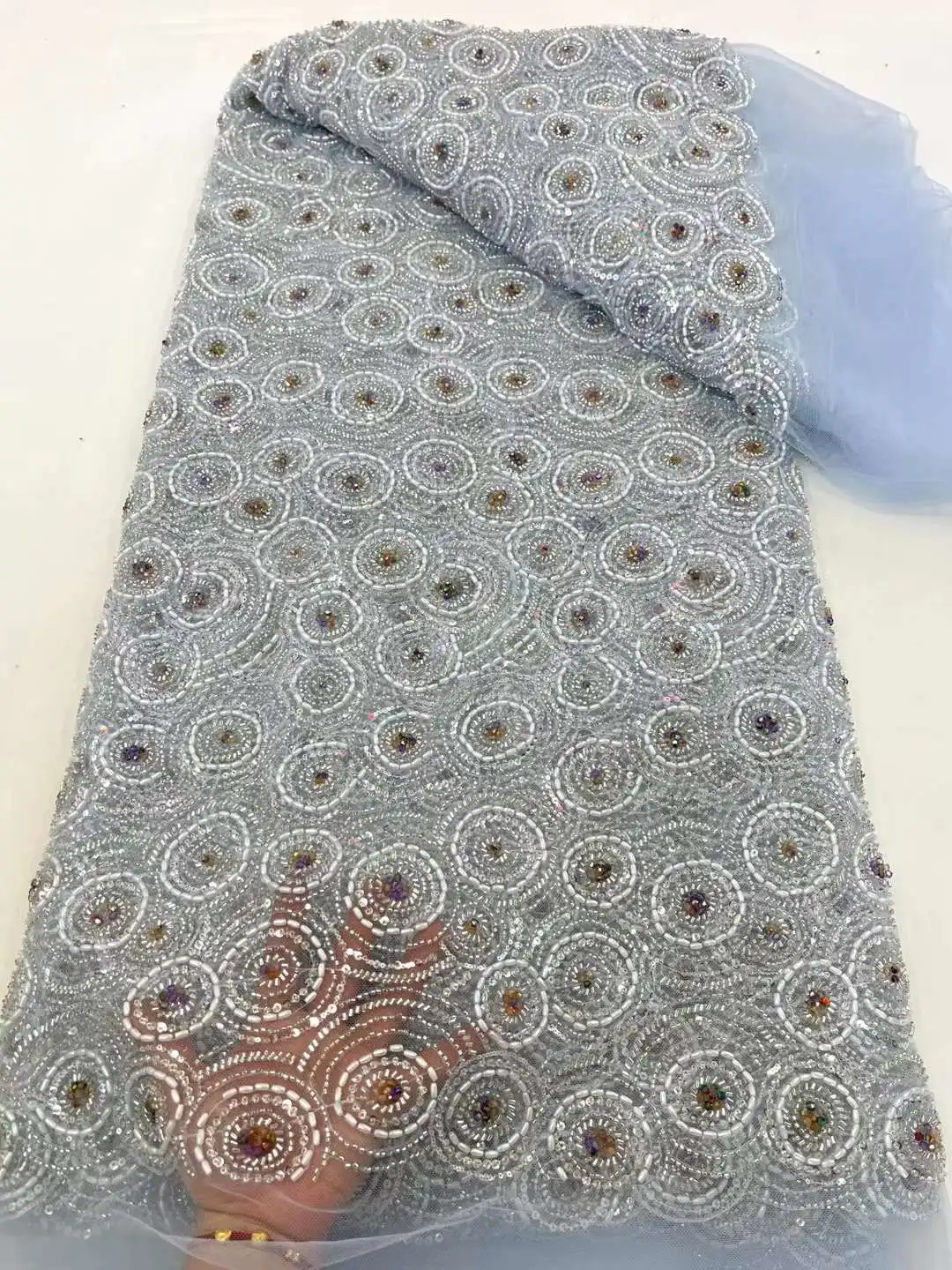 Африканская кружевная ткань 2024 блесток вышивка бисером нигерийский Свадебный