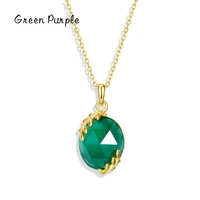14k gold fashion necklace pendant real 925 sterling silver oval green agate luxury chain choker for women fine jewelry gift
