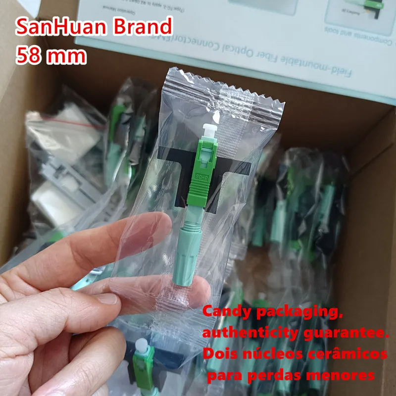 

50/100/200 PCS/Lot SANHUAN Connector FTTH 58mm SC APC Single-Mode Fiber Optic Quick Connector FTTH SM Optic Fast Connector