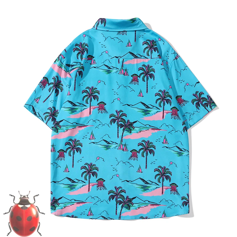 Blue Hawaii Coconut Print Beach Shirt