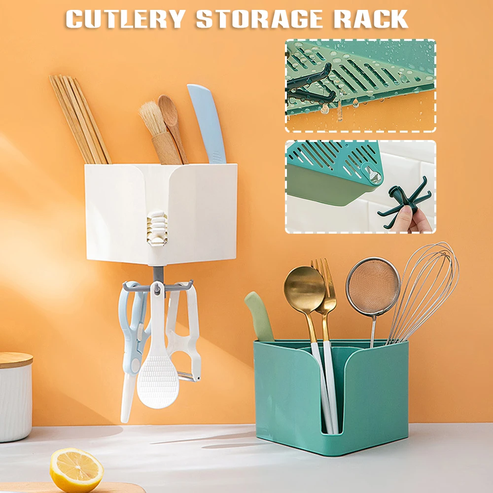 

Household Chopsticks Rack Wall-Mounted Chopstick Cage Drain Utensils Holder for Home Kitchen Fork Holder Easy Installation
