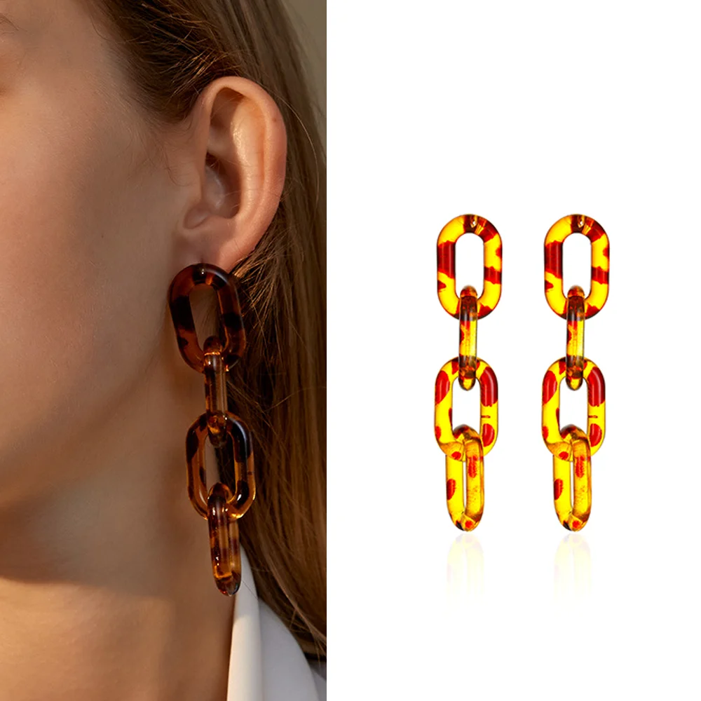 

Long Leopard Print Stud Earrings Fashion Creative Amber Atmospheric Chain Earrings Trendy Temperament Earrings