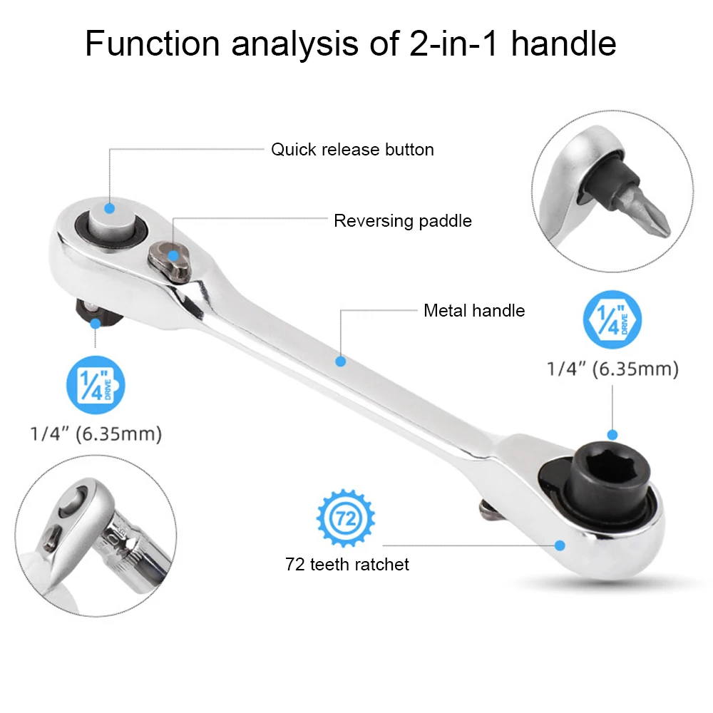 портативный 72-зубчатый мини-ключ с трещоткой 1/4 один крест двойного назначения
