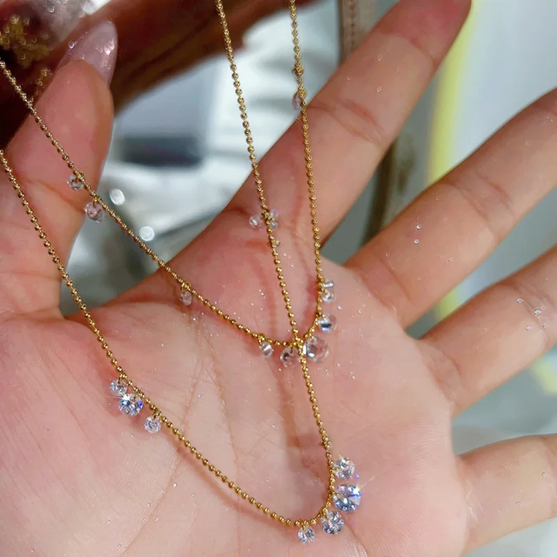 

Summer New Bright Zircon Pendant Necklaces for Women Luxury Stainless Steel Chain Choker Fashion Design Jewelry Accessories