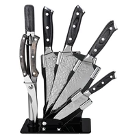 7pcs set kitchen knives cleaver black and white wooden handle hammer pattern cast steel slicing vegetable cutter set with base