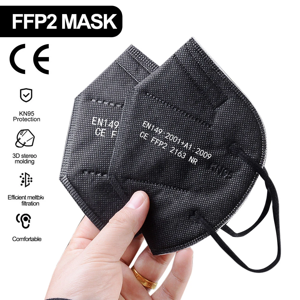 

50-200pcs ffp2mask Black kn95 Mascarillas Negra Adults 5Layers fpp2 Approved kn95 CE Respirator Face Mask ffp2 Reutilizable