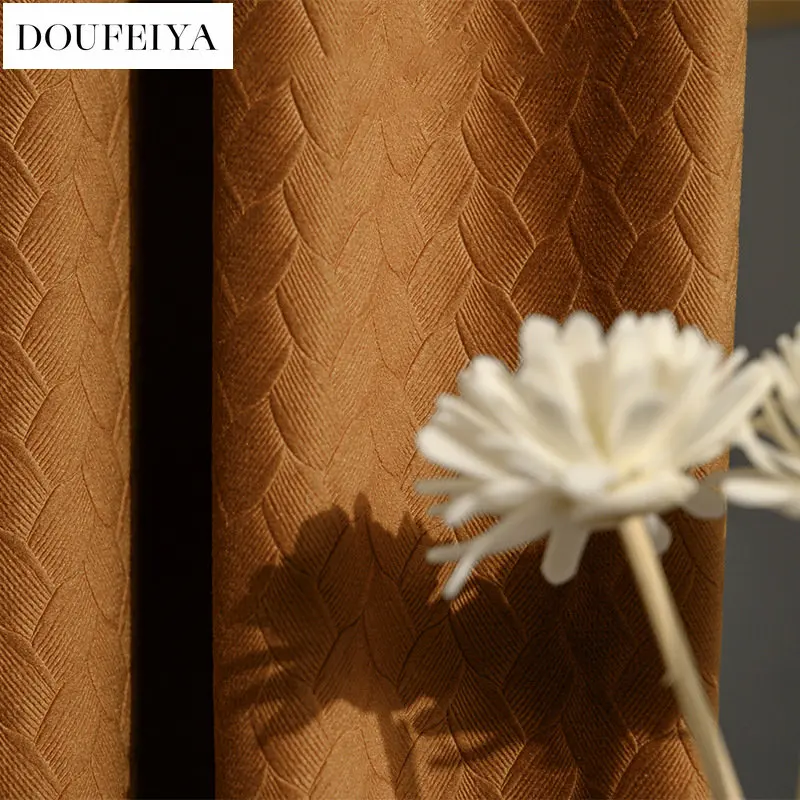 

Nordic Texture Velvet Luxury Curtains for Living Room Bedroom Dining Flannel Full Blackout Balcony Bay Window Drapes Custom Size