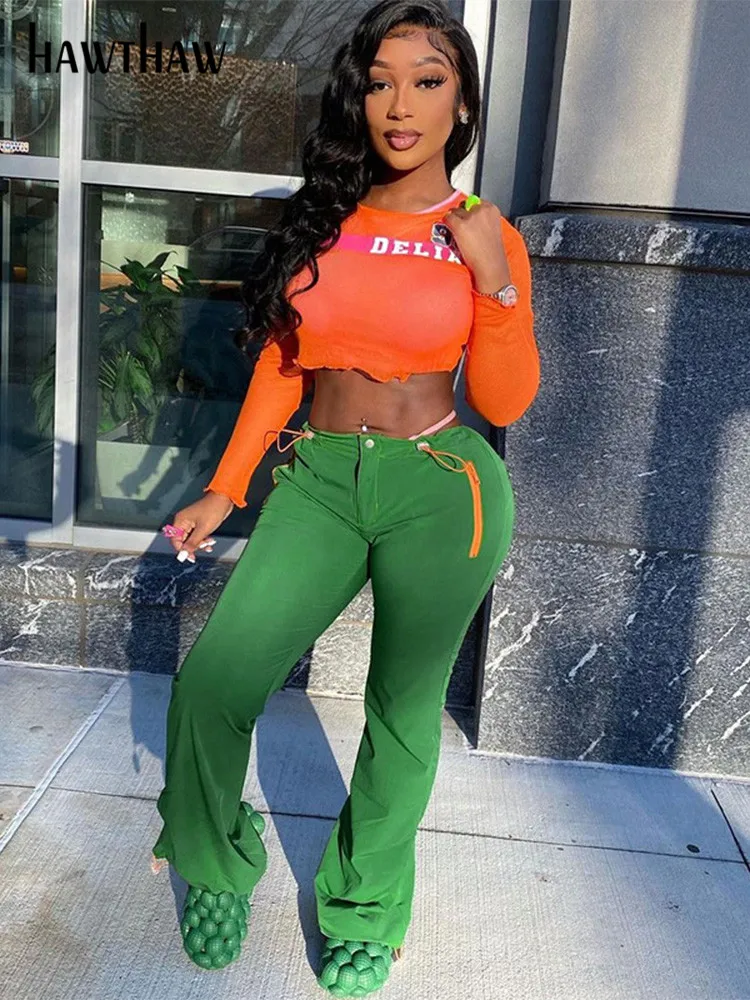 

Женские прямые уличные брюки Hawthaw, зеленые длинные брюки, летняя одежда 2022, оптовая продажа товаров для бизнеса