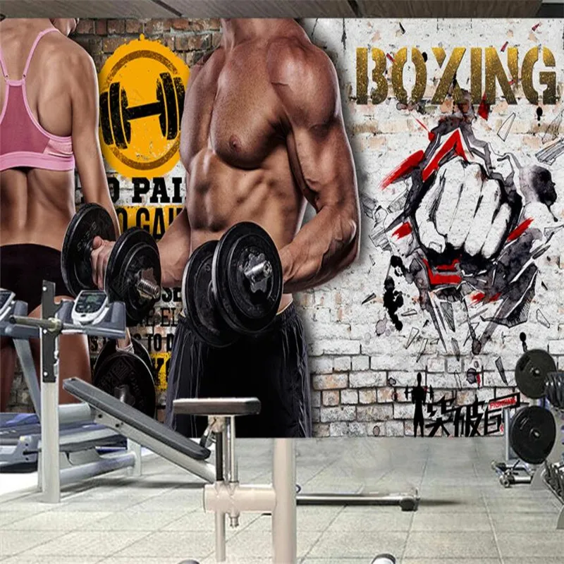 

Пользовательский спортивный зал 3D фото настенная бумага Йога Тяжелая атлетика бокс промышленный Декор Фон Настенная роспись самоклеящаяся настенная бумага s